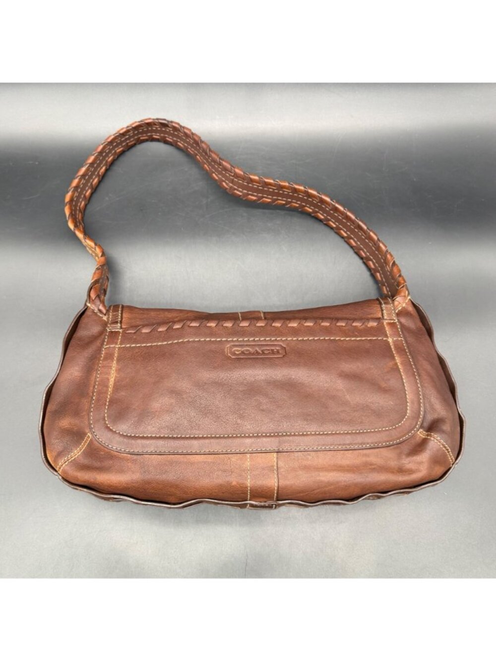 Vintage Y2K Coach Purse Ergo Belted Flap Brown Leather Horse Bit Shoulder Bag - Picture 4 of 16